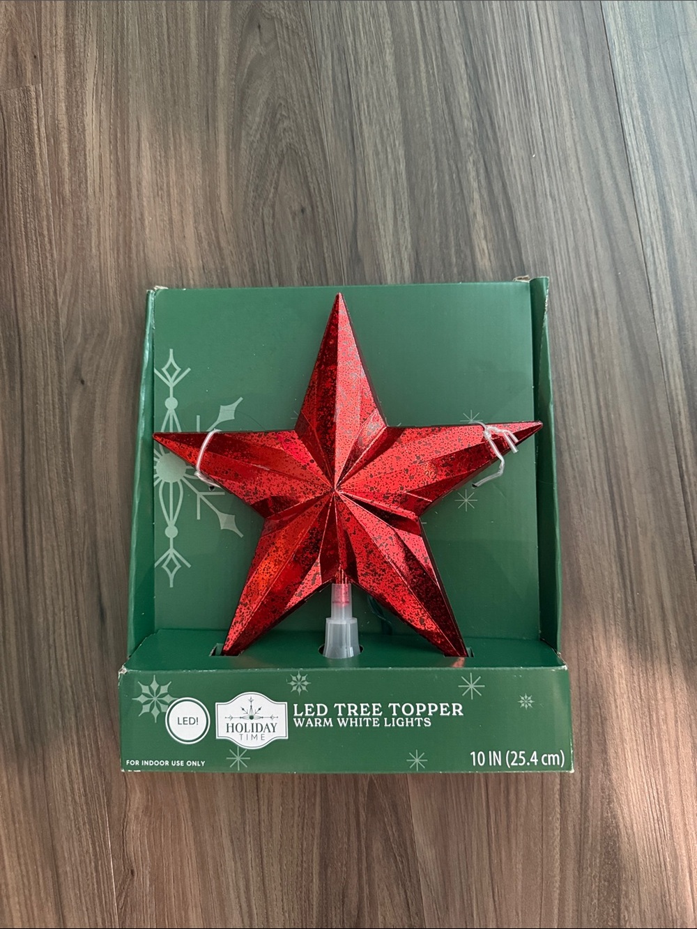 Holiday Time Red Glitter LED Star Tree Topper-NWT